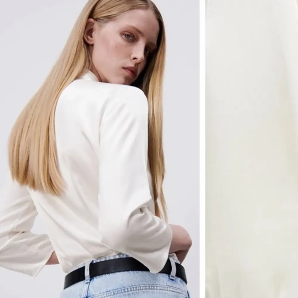 Zara White Satin Effect Bodysuit with Crossover V-neckline. - Image 4