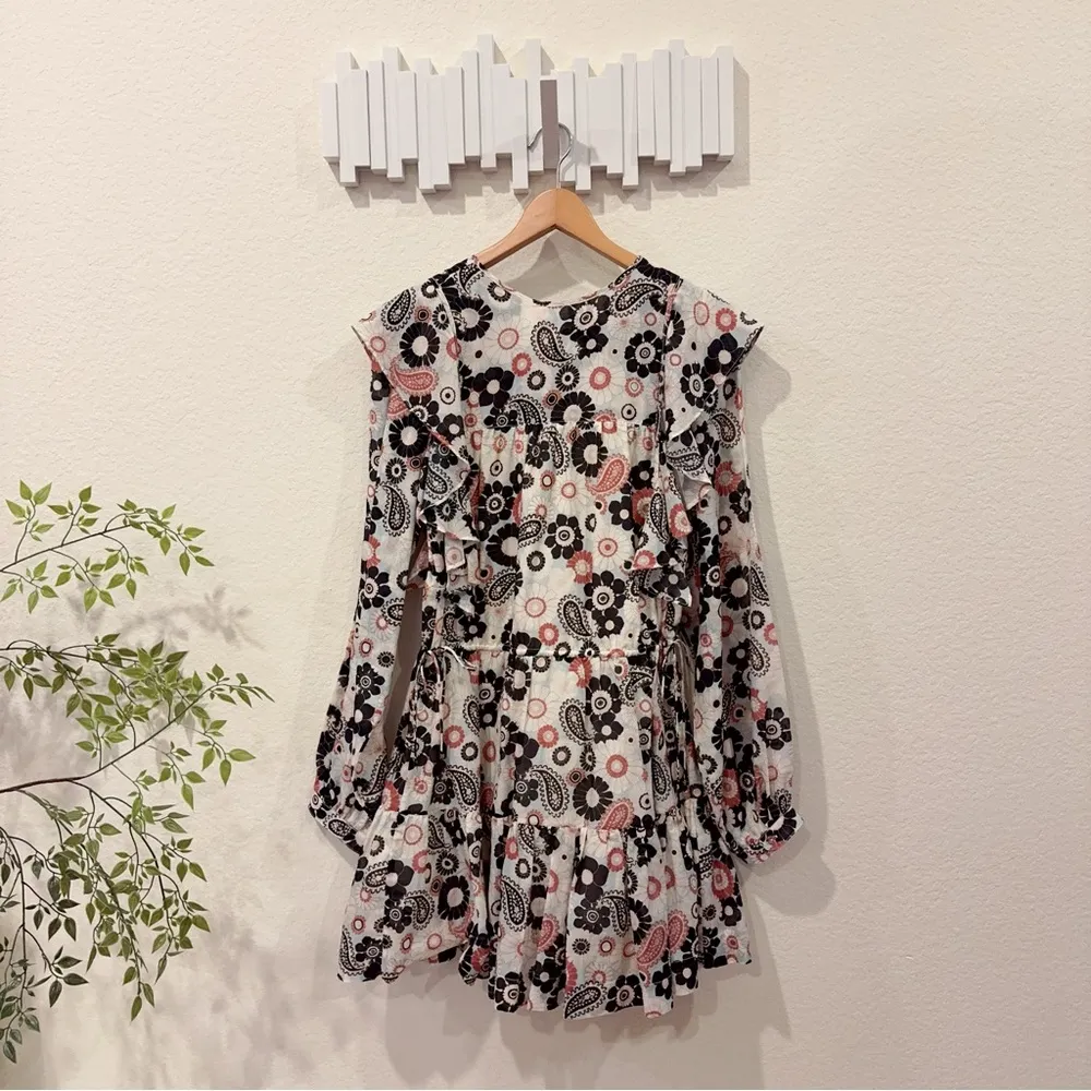 Magali Pascal Francine Long Sleeve Mini Dress Seventies Paisley Size Small NWT Black - Image 9