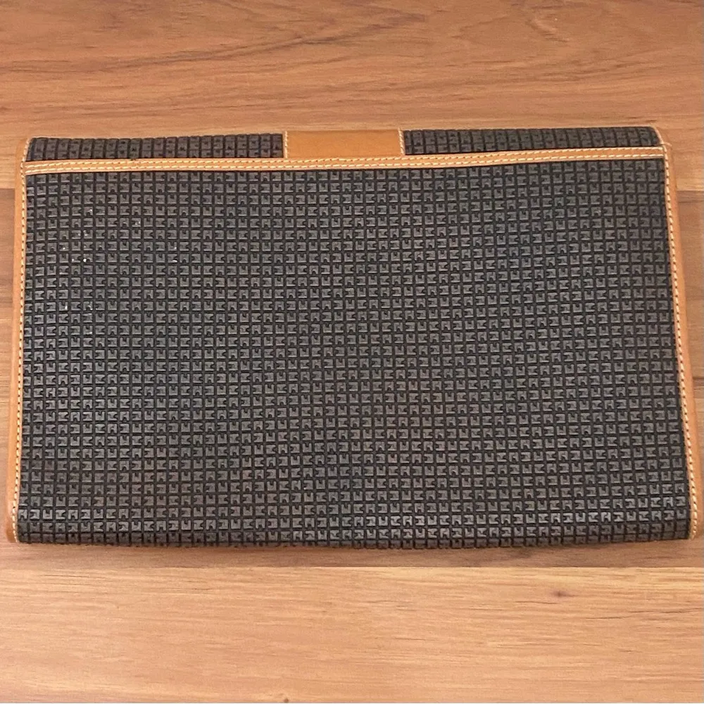 Vintage TED LAPIDUS Paris Embossed Leather Monogram Envelope Clutch Bag 8”X12” Black - Image 5