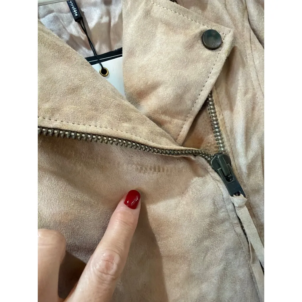 retrofete Tai Suede Moto Jacket Hummus Womens Size Small Tan - Image 9
