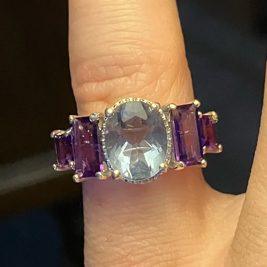 Fluorite African Amethyst Art Deco Ring Size 5 Purple - Image 2