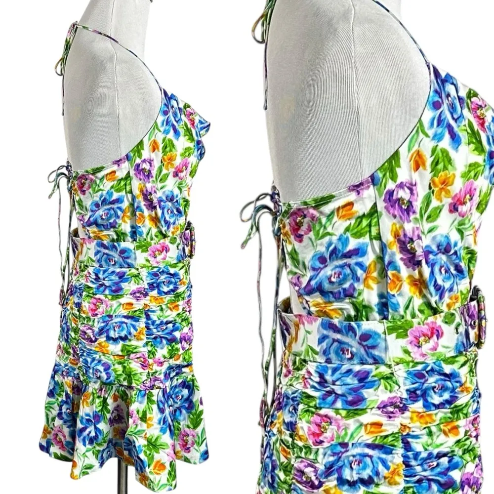 For Love & Lemons Miranda Belted Matte Satin Mini Dress Size Small NWT Floral - Image 9