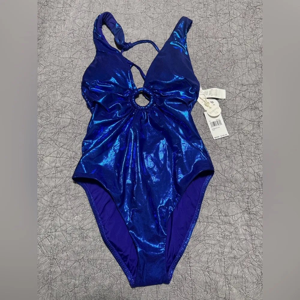 Sunshine 79 Women's Plunge Mio One Piece Swimsuit Shimmering Royal Blue July 4th Size 10 - Image 3