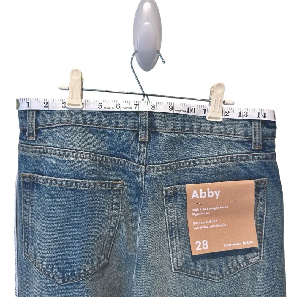 Reformation Abby High Rise Straight Jeans in "Galway", Size 28, NWT - Image 5