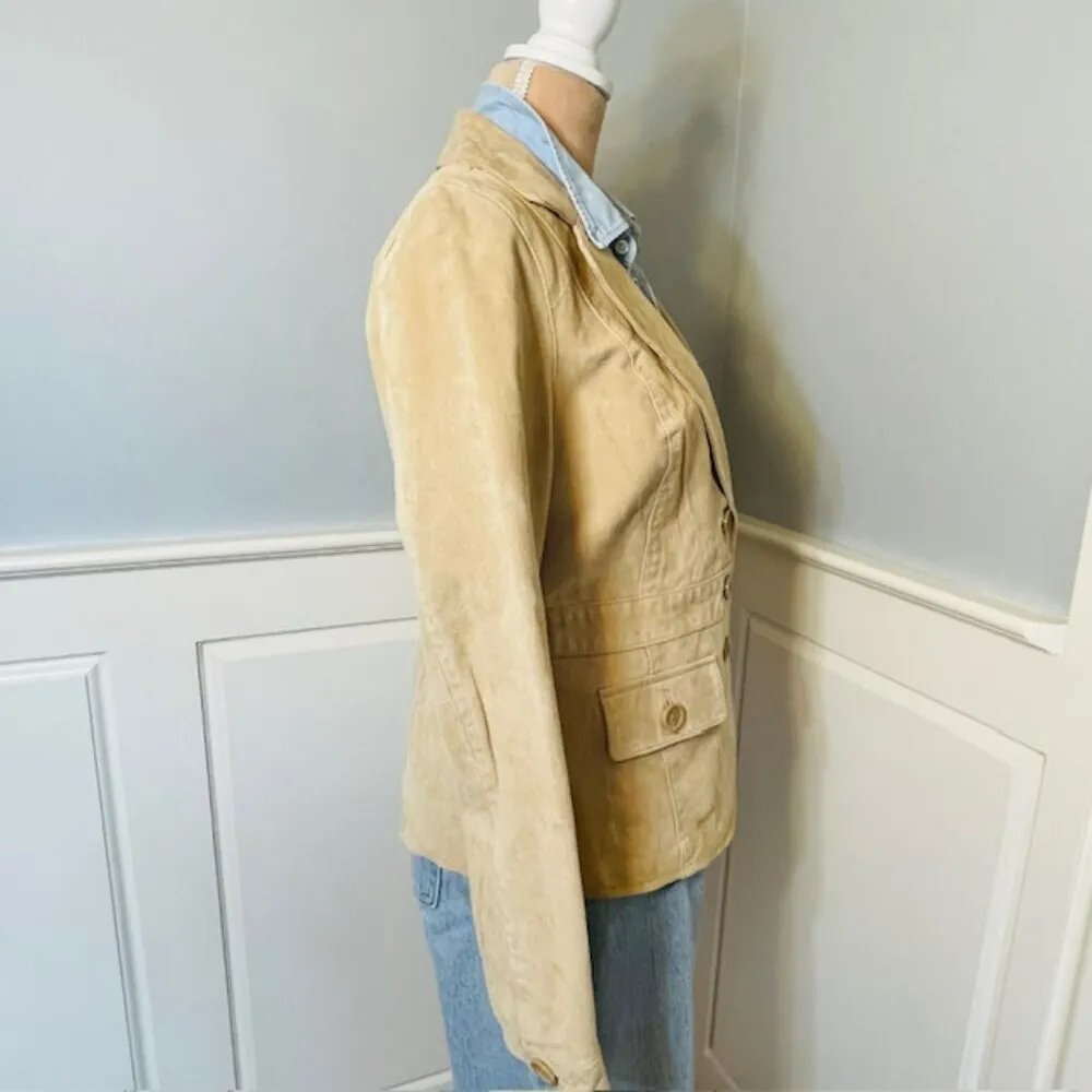 Vintage Y2k Suede Leather Western Blazer Jacket Stitched Details Stone 10 Tan - Image 6