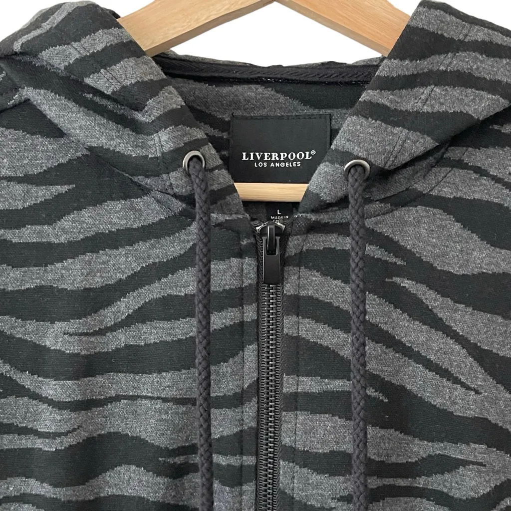 NWOT Liverpool Zip Up Hoodie Jacket in Black/Grey Zebra Print L - Image 5