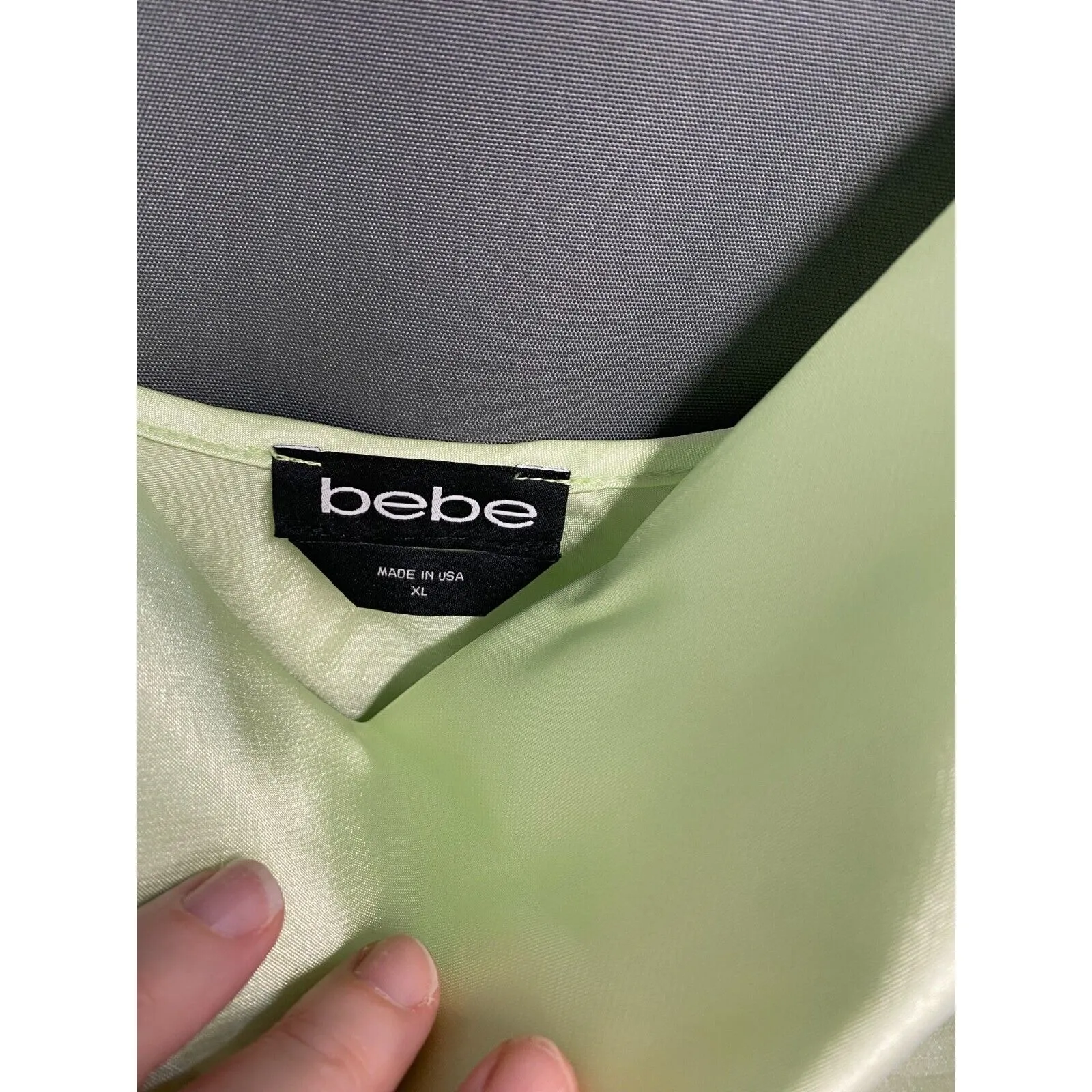 Bebe Mini Slip Dress Women XL Green Satin Sleeveless Spaghetti Strap Hipster B55 - Image 3