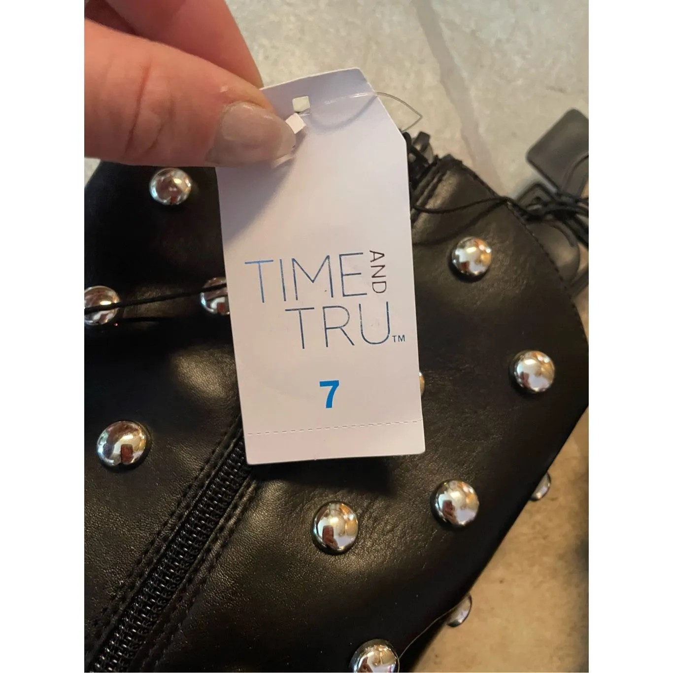 Time and Tru Black Studded Boots 7 New - Image 2