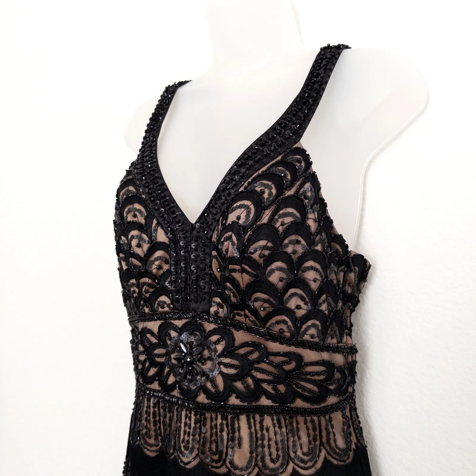 Sue Wong Womens Dress Size 6 Black Beaded Lace Cocktail Retro Glam Art Deco - Image 3