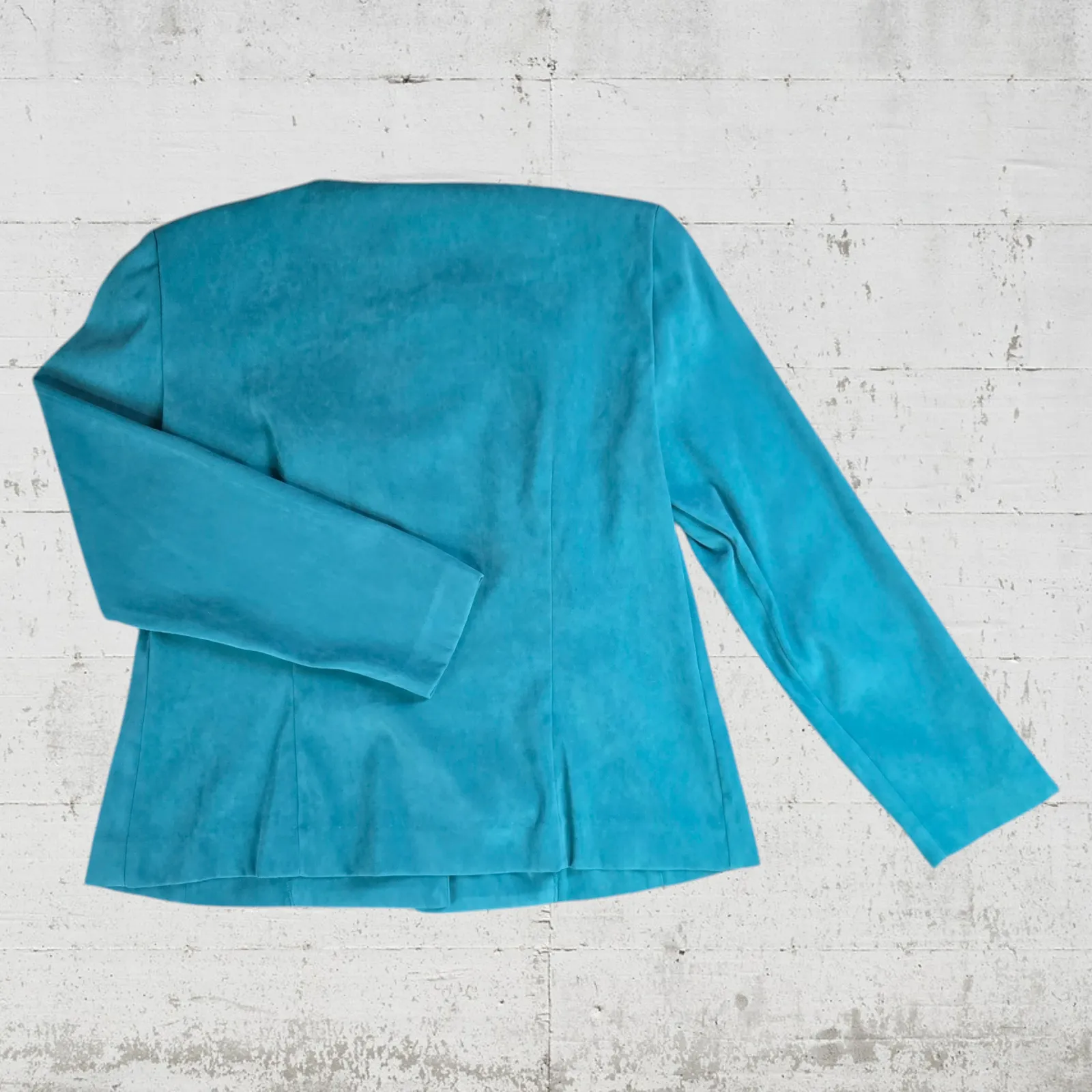 Vintage 80s Teal Faux Suede Leslie Fay Skirt Suit Set Paisley Scarf Size 10P Green - Image 9