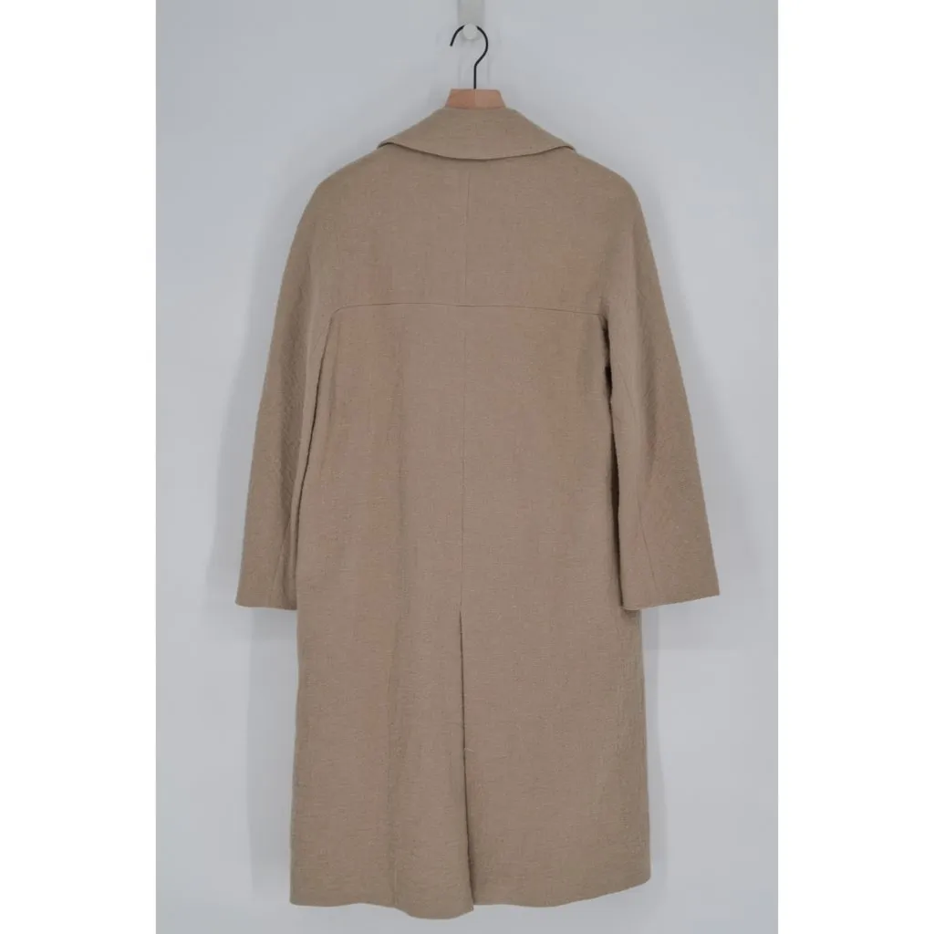 NEW Zara Double Breasted Long Coat Mink Light Beige XS S Textured Cotton Lapel - Image 3