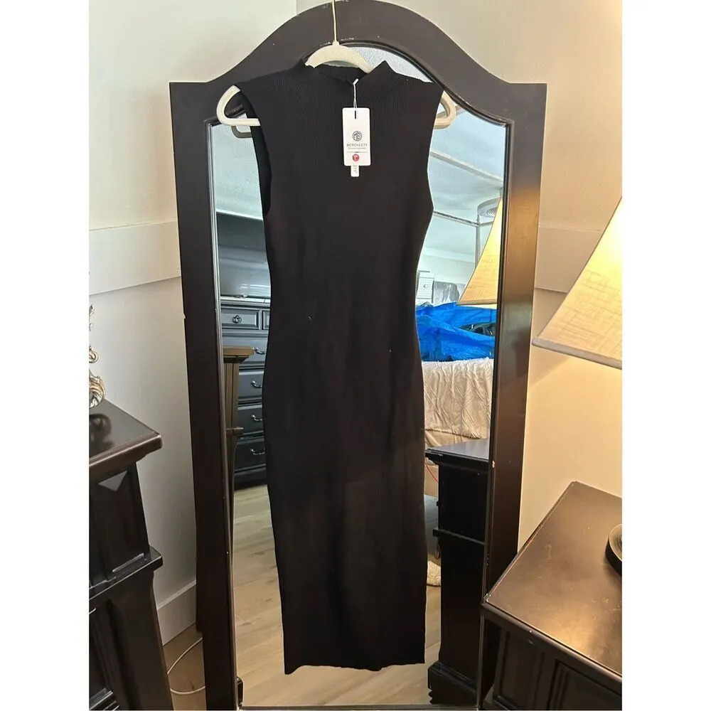 NEW Cap Sleeve Ribbed Knit Maxi Dress Crew  Neck Slim Fit  L - Image 8