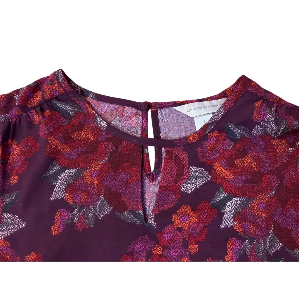 Christopher & Banks Women’s Blouse S Burgundy Floral Long Sleeve NEW - Image 15