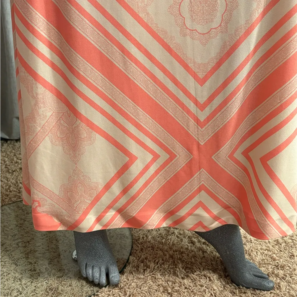 London Times Sleeveless Maxi Halter Dress Orange/Cream Resort Wear Wedding Fall - Image 4