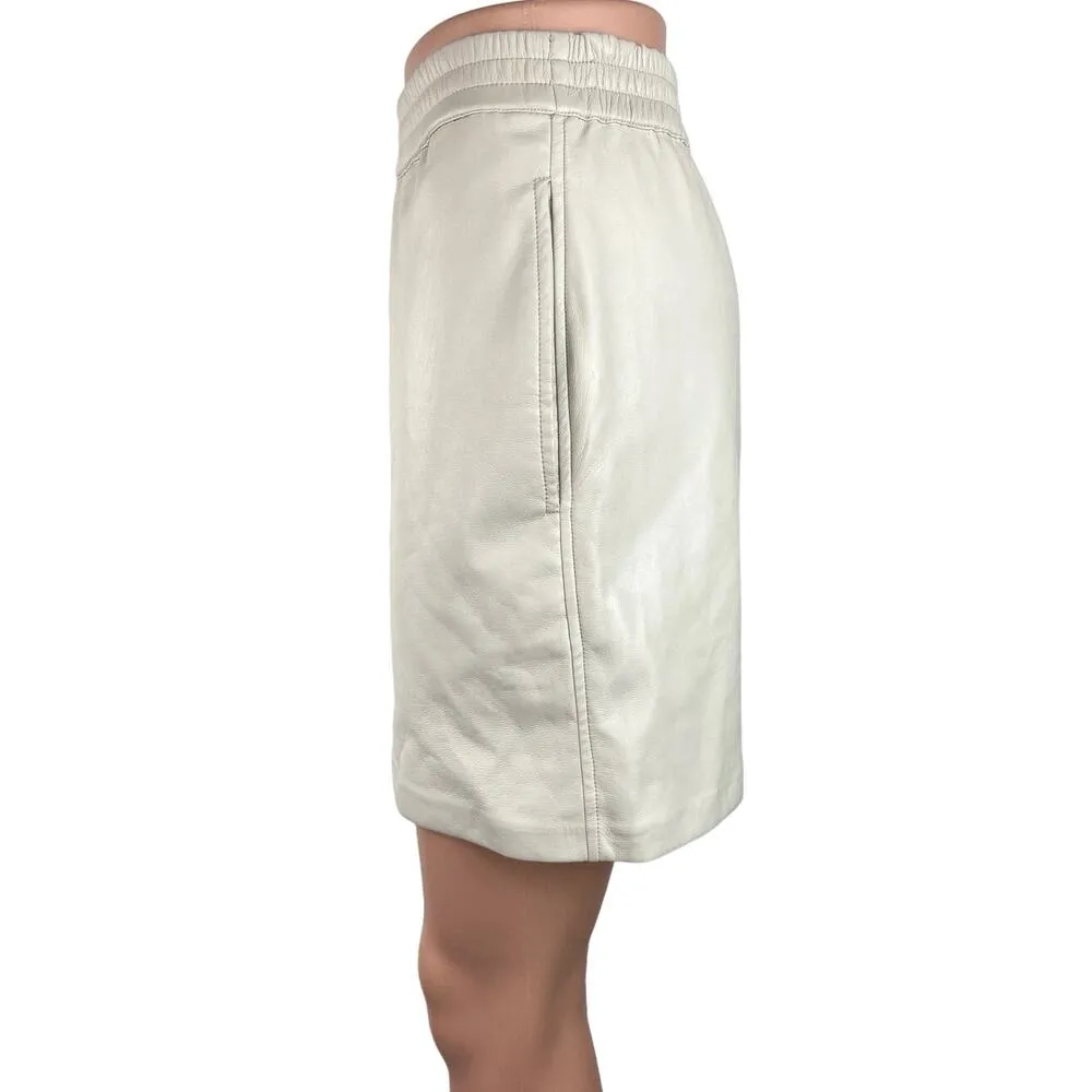 Aritzia Babaton White Faux Leather Elastic Waist Straight Pencil Mini Skirt Sz L - Image 2