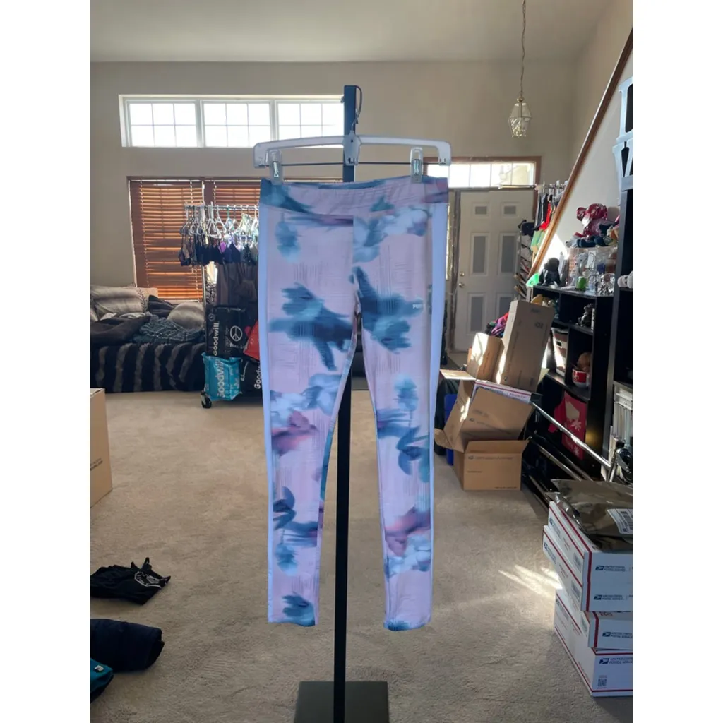 Women's Puma Pink Blue Watercolor Leggings XL - Image 2