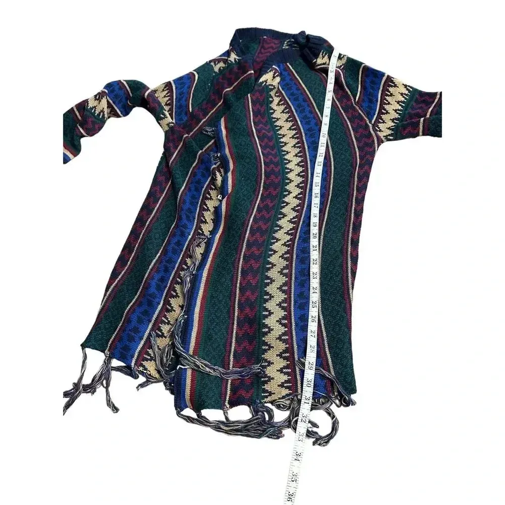 Gee Gee Poncho Size Small/Medium S/M Multicolor Boho Fall Fringe Sweater Blue - Image 6