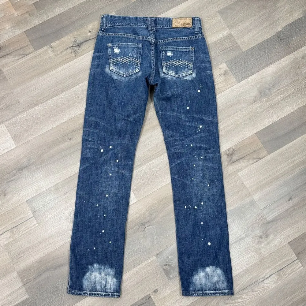 Express Distressed Bleach Splatter Baggy Straight Leg Boyfriend Jeans Blue 2 - Image 4
