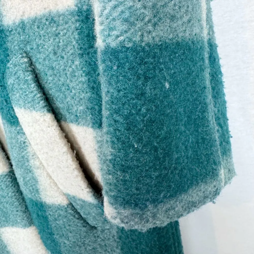 Isabel Marant Etoile Gabriel Teal Cream Checkered Wool Jacket Size FR 36 Small - Image 10