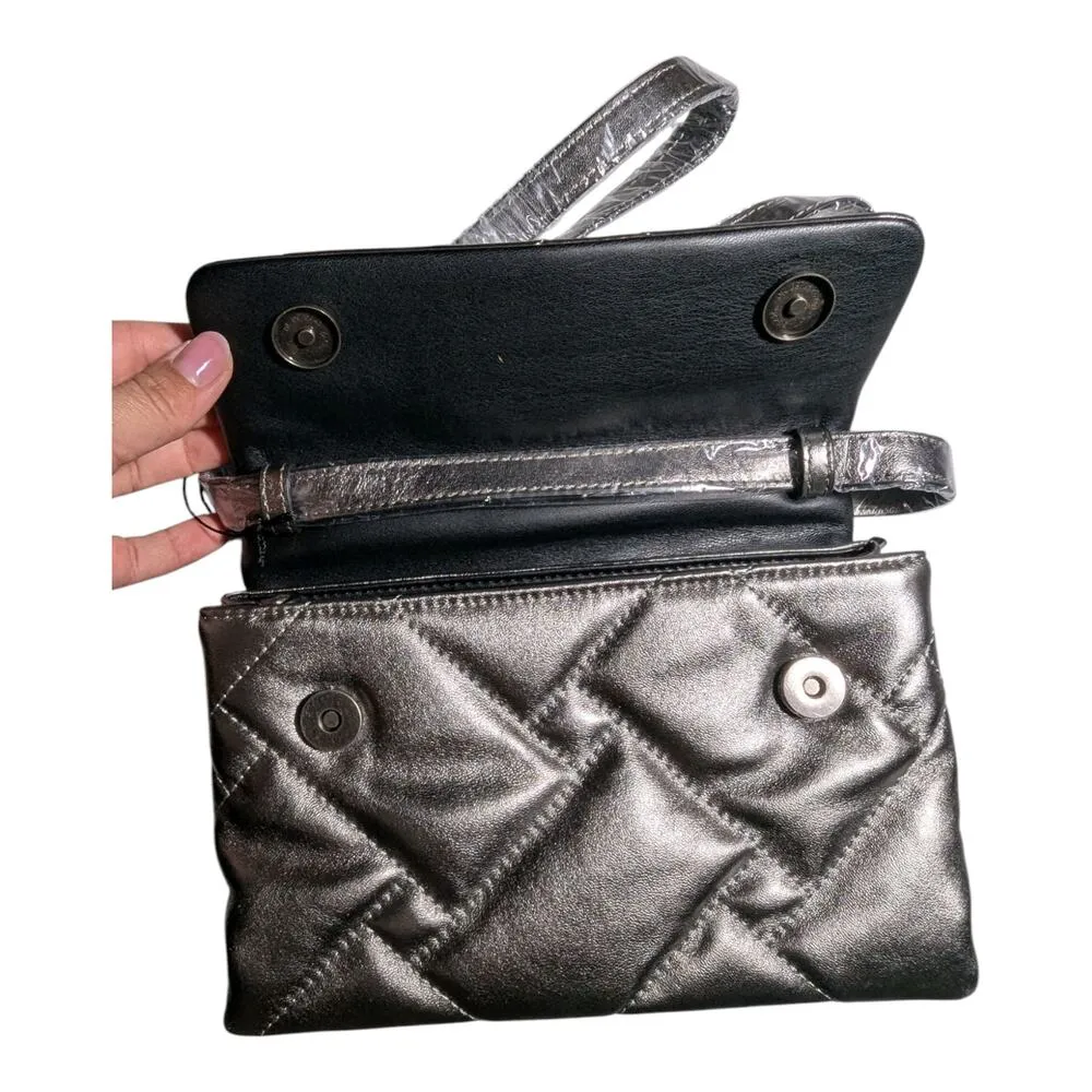 Kurt Geiger Kensington Gunmetal Soft Quilted Leather Medium Crossbody Bag NWT - Image 5