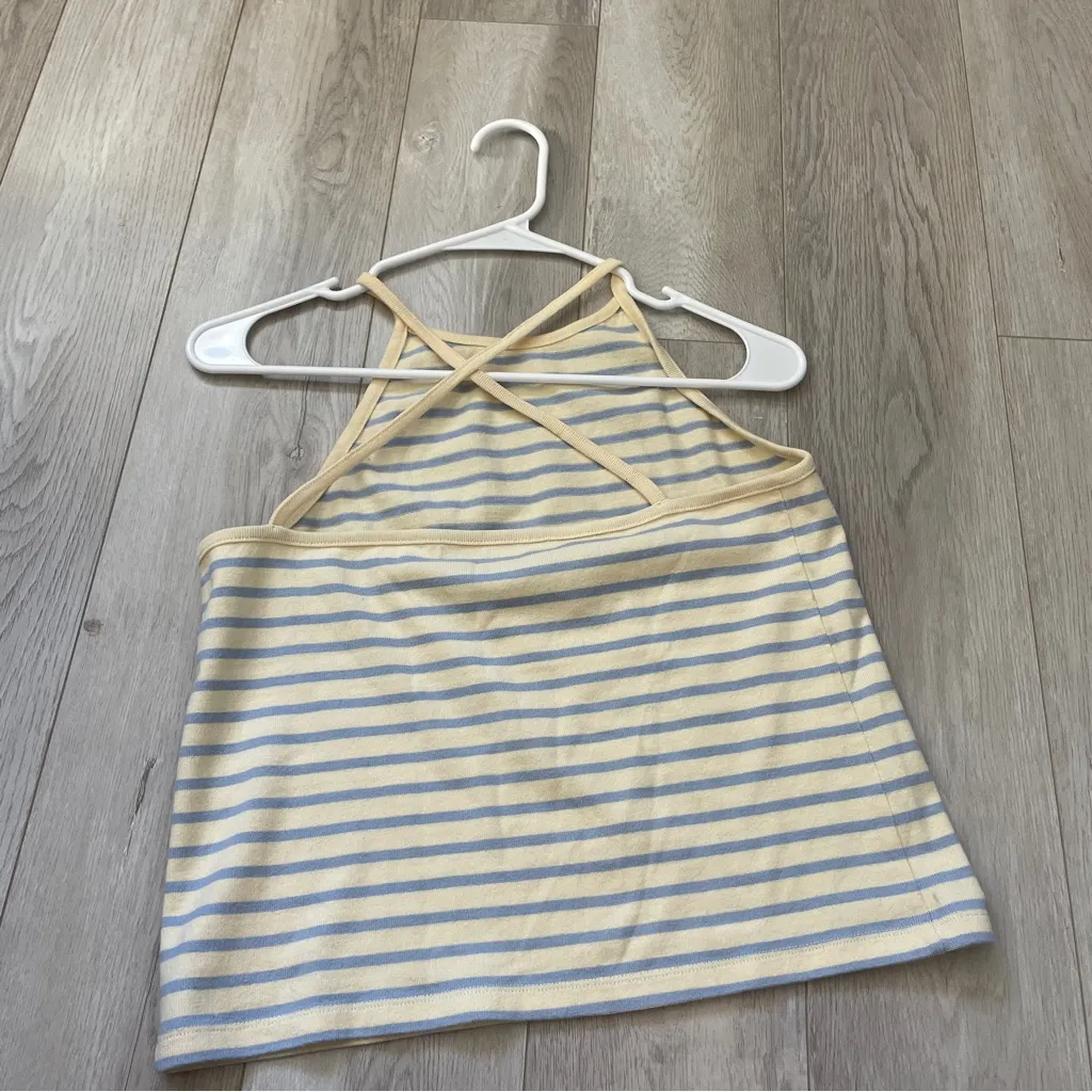 Lauren Ralph Lauren Tank Top cotton striped halter womens Yellow Blue (large) - Image 3