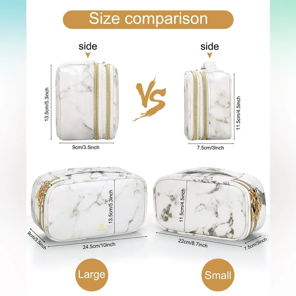 💄Relavel Marble Makeup Brush Bag Organizer💄– 2 Layer Travel Case with Handle ~sm White - Image 7