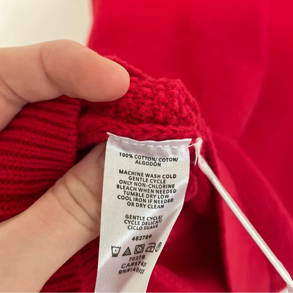 ANN TAYLOR LOFT Textured Button Cuff Sweater Bright Red 100% Cotton Crew Neck M - Image 10