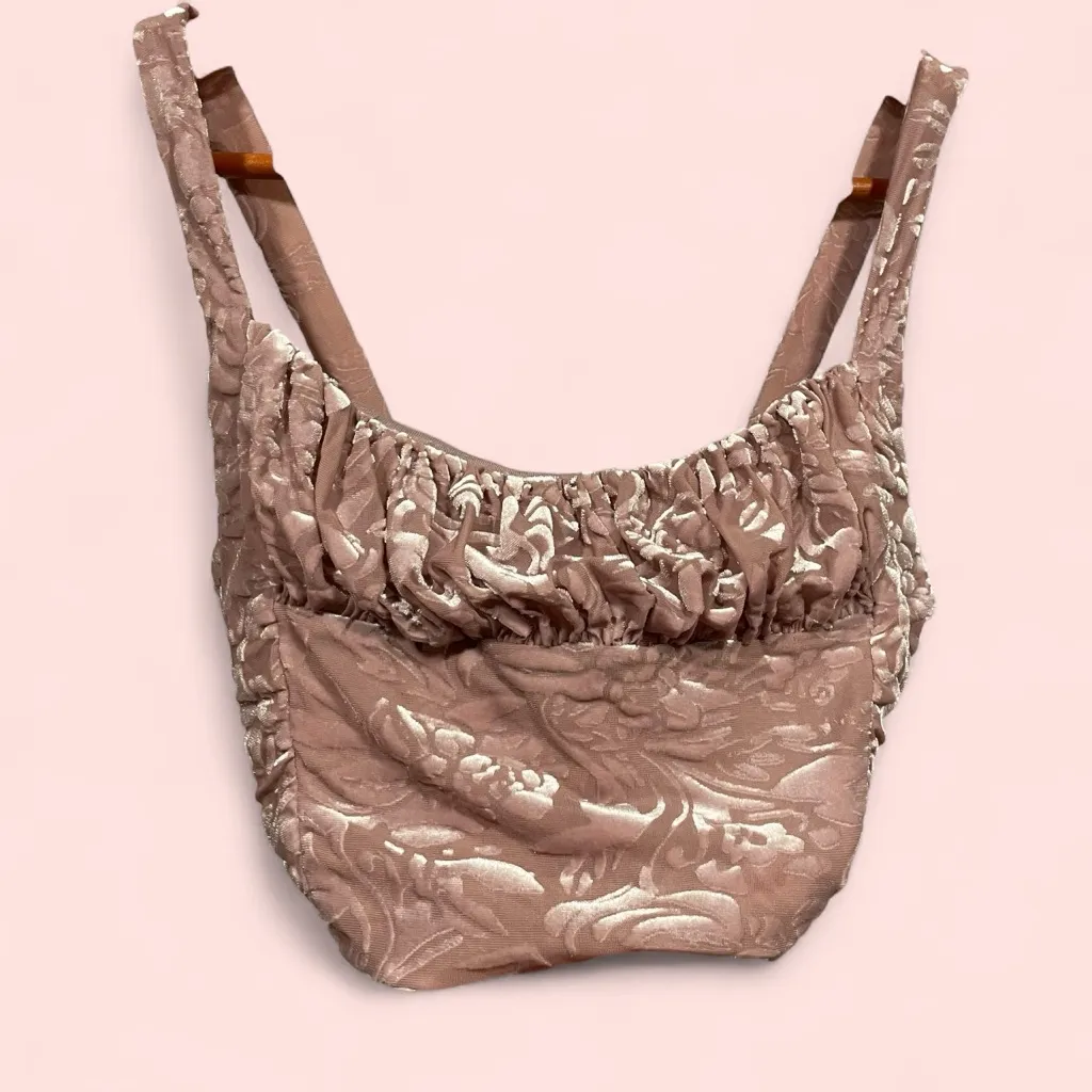 Cute UO rose crushed velvet soft stretchy balconette crop top princess mermaid - Image 3