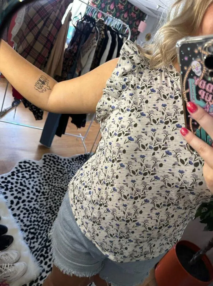 Nation Floral Ruffle Sleeve Crew Neck Shirt Size Large - Image 4