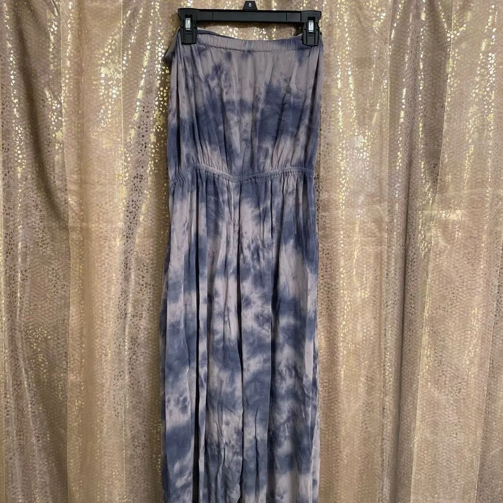 Free People Just Float Gray Blue Strapless Tie Dye Jumpsuit Medium - Image 4