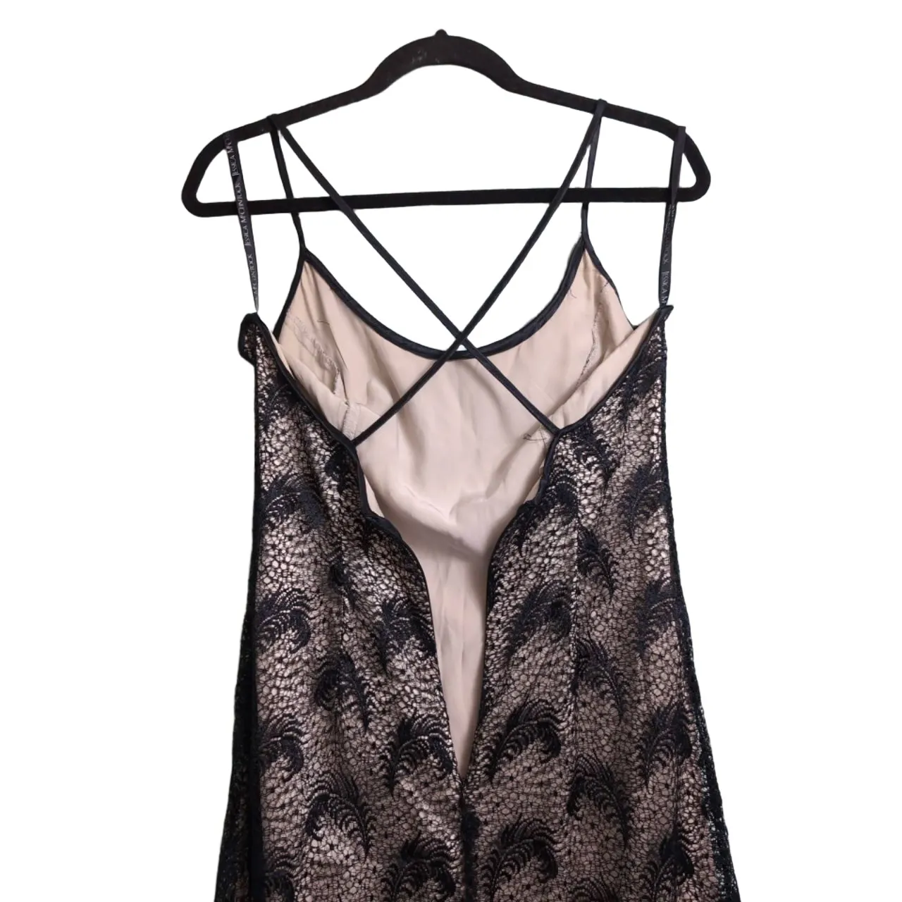Jessica McClintock Black Nude Lace Criss Cross Back Maxi Slip Dress Vintage 12 - Image 6