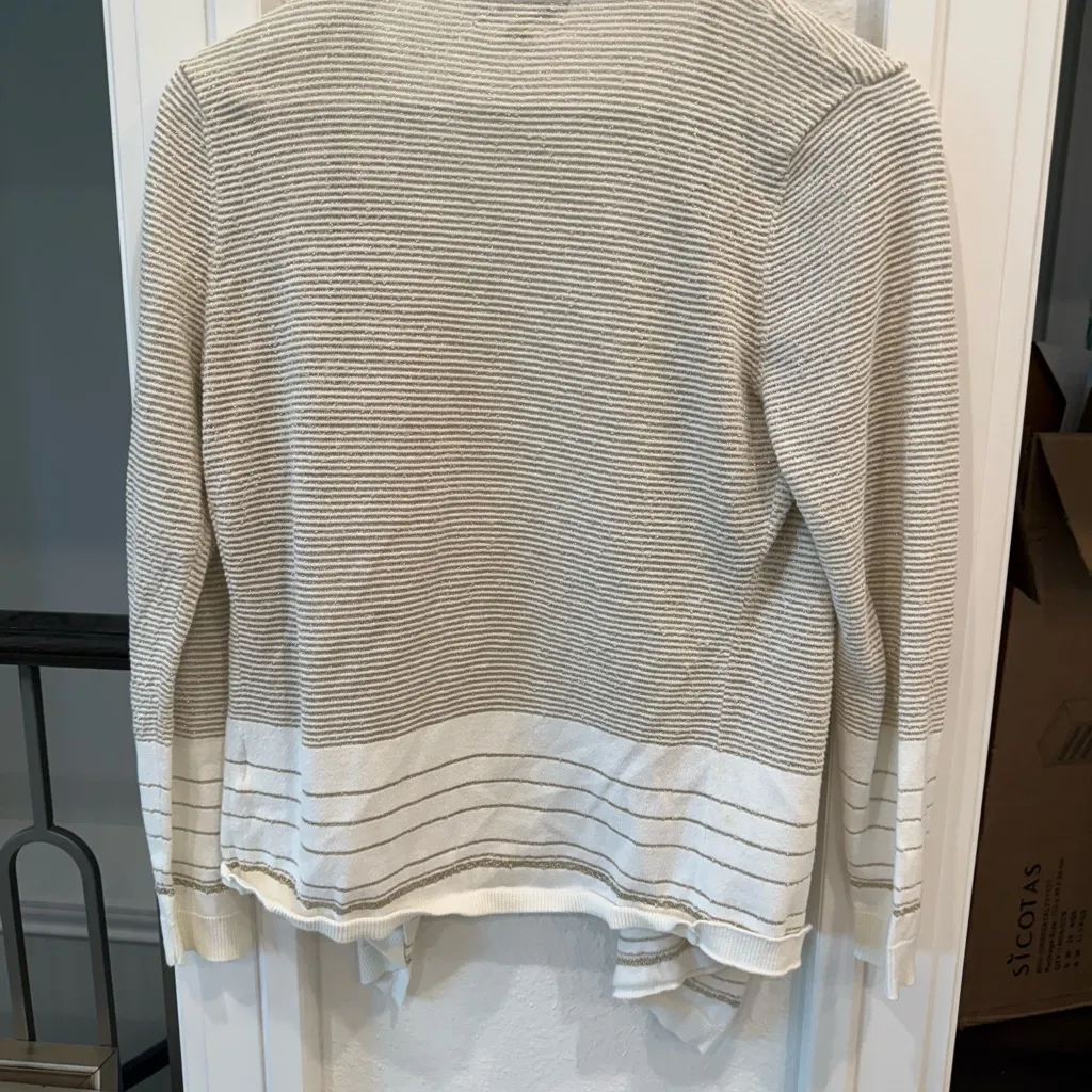 Calvin Klein Neutral Striped Open Front Cardigan Size Medium - Image 4