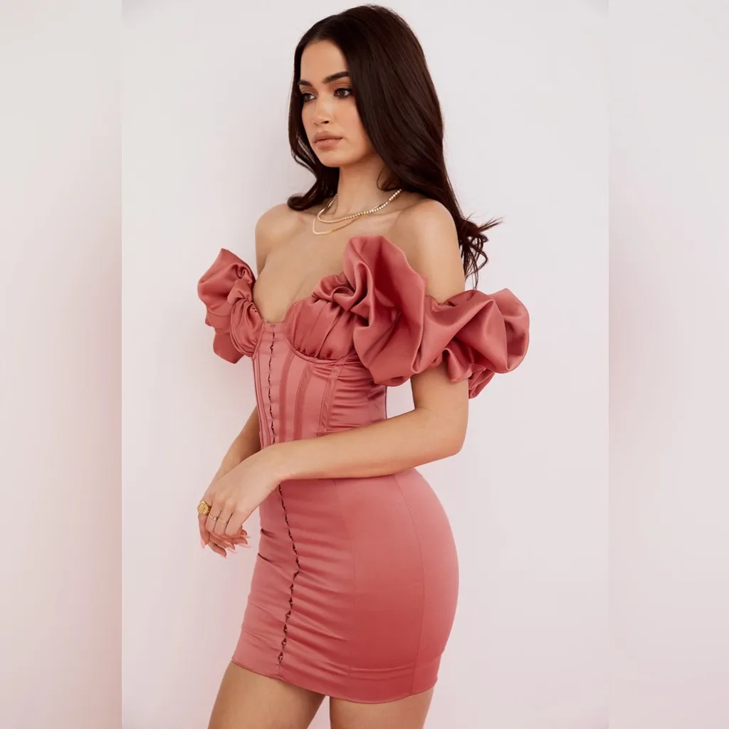 NWT Annabelle Rose Pink Satin Ruffle Strapless Mini Dress Size M - Image 7