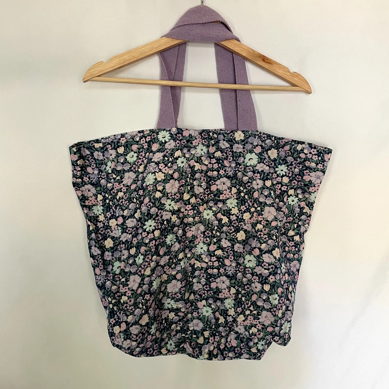 Laura Ashley purple green floral tote bag large capacity cargo cotton - Image 4