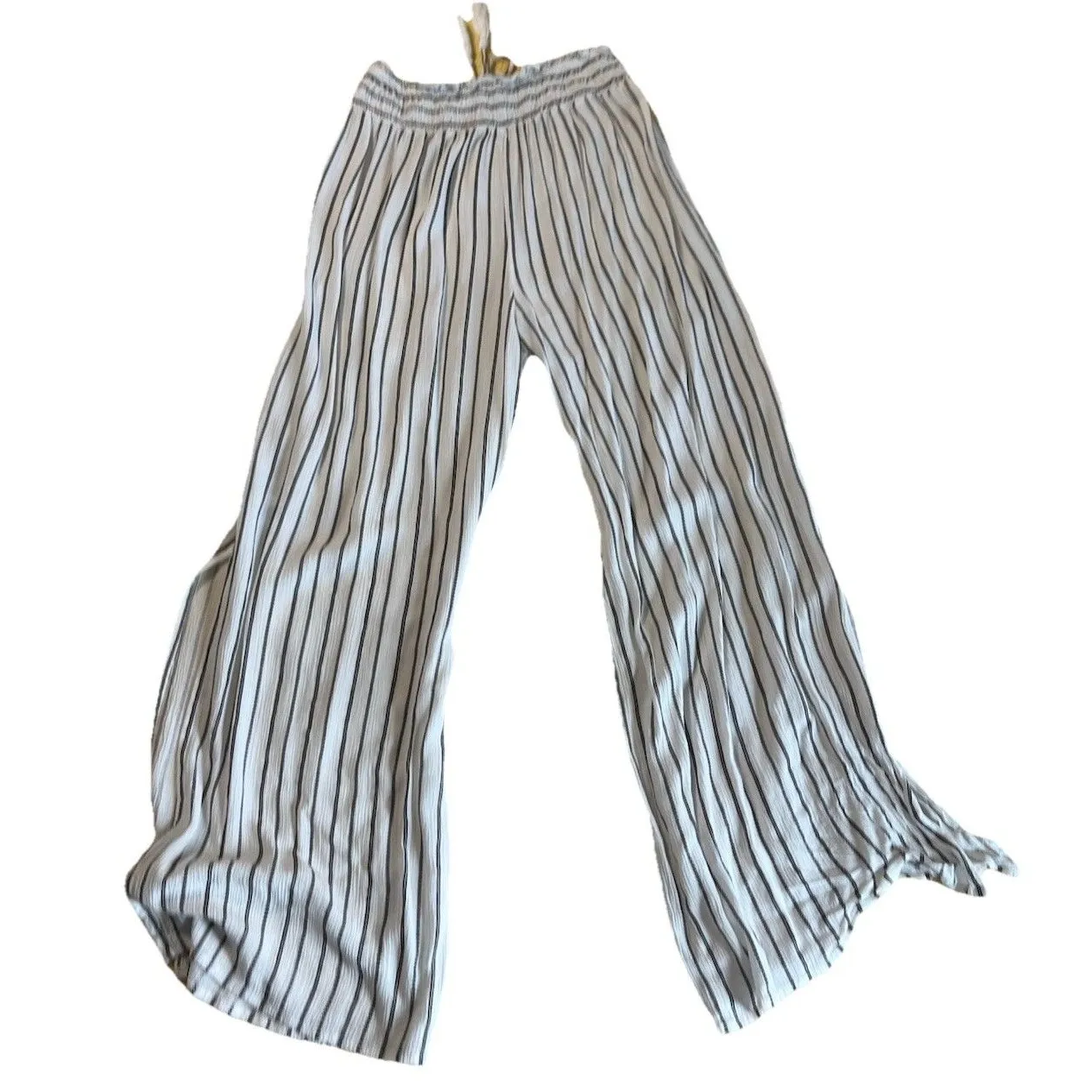 Salty Lemon Anthro Wide Leg Pants Size S White Blue Stripes Beachy Casual - Image 5