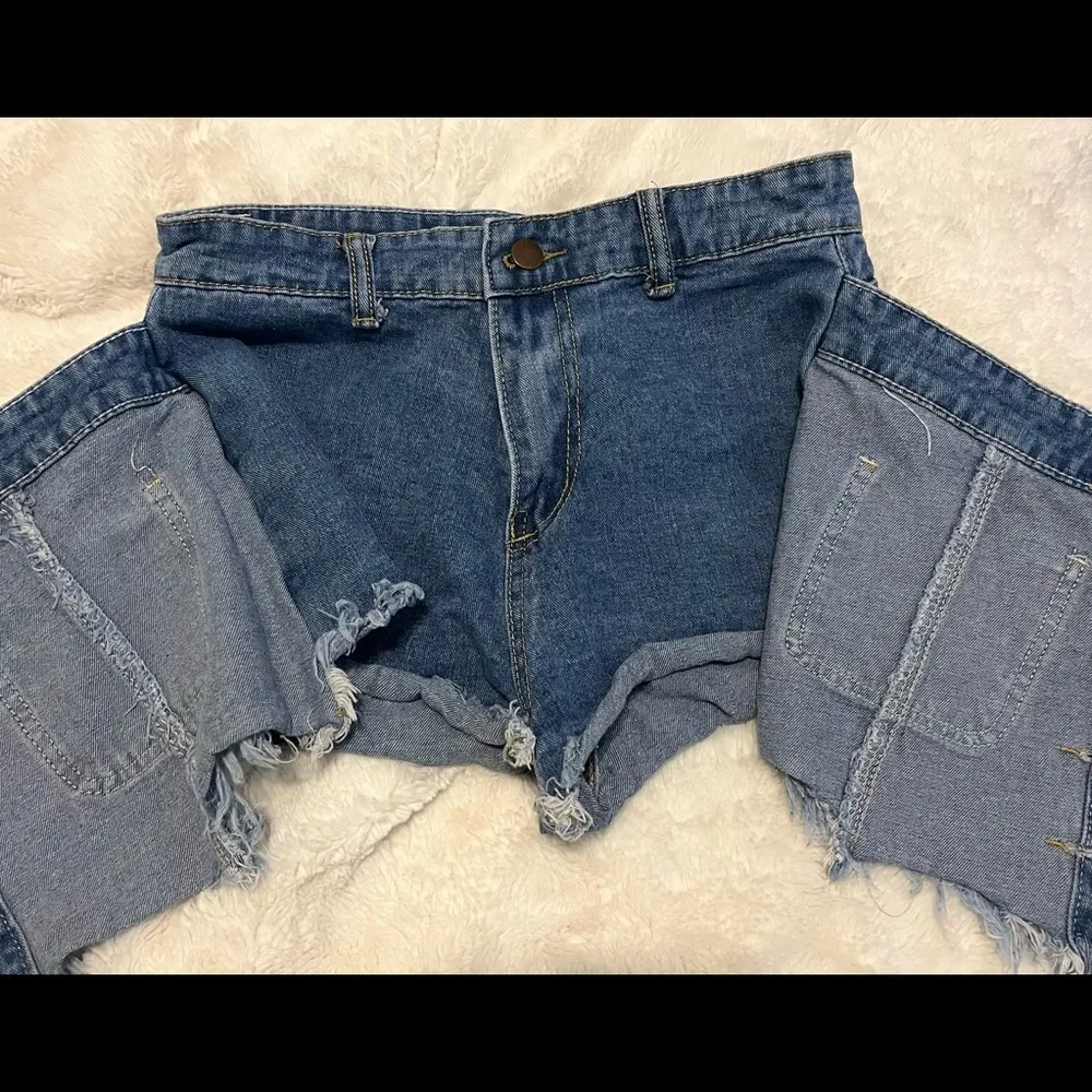 Distressed Frayed Denim Skorts in small - Image 2