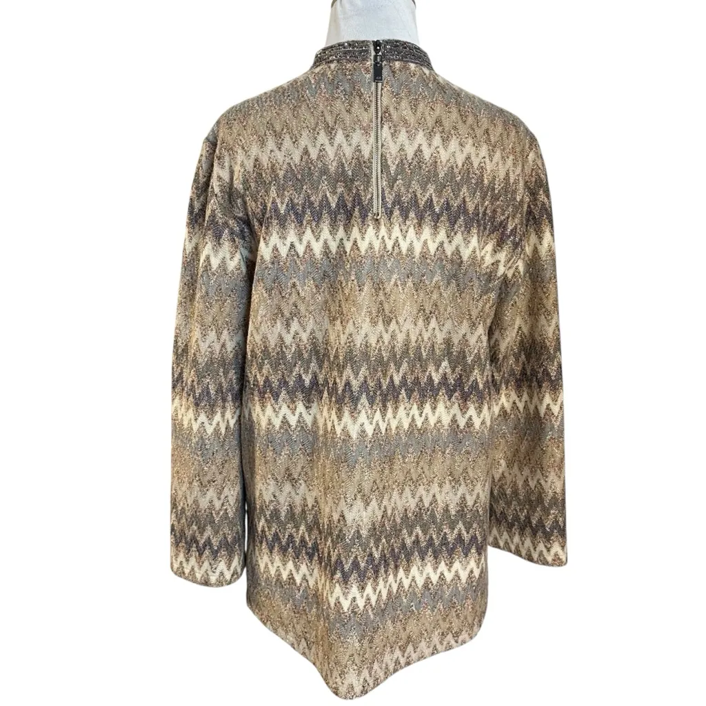 Alberto Makali Textured Chevron Metallic Beaded Collar Sweater Top Large Evening - Image 10