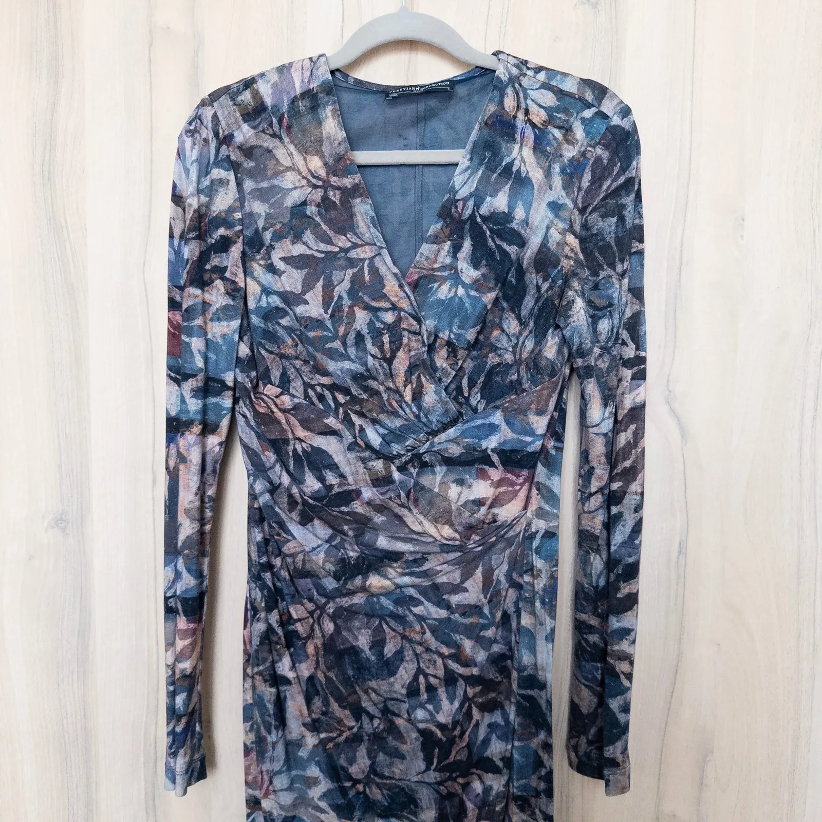 Peruvian Connection Womens Shadow Vine Dress Size S Long Sleeve Ruched Midi - Image 3