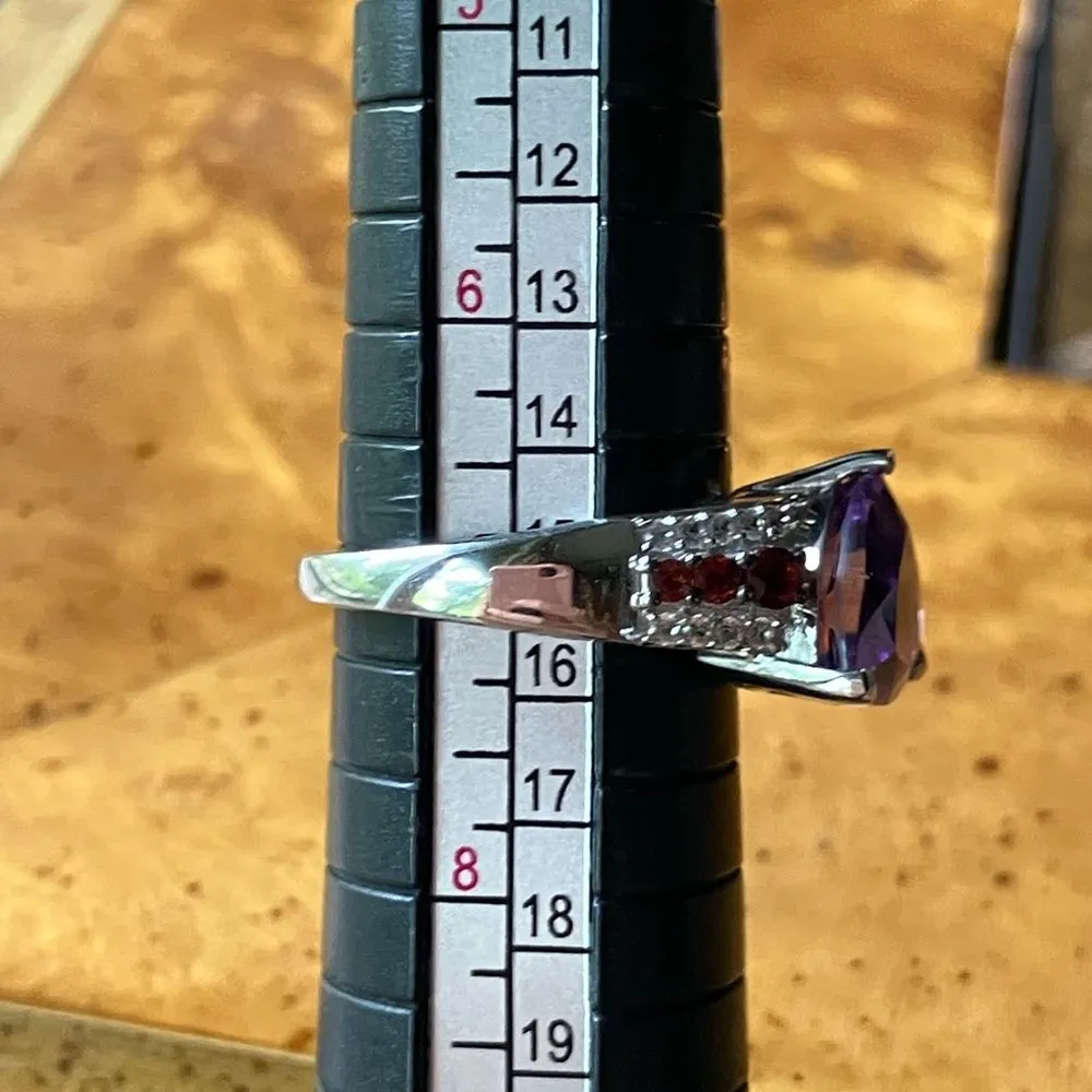 Moroccan Amethyst Red Garnet Sterling Silver Ring Size 7 Purple - Image 8