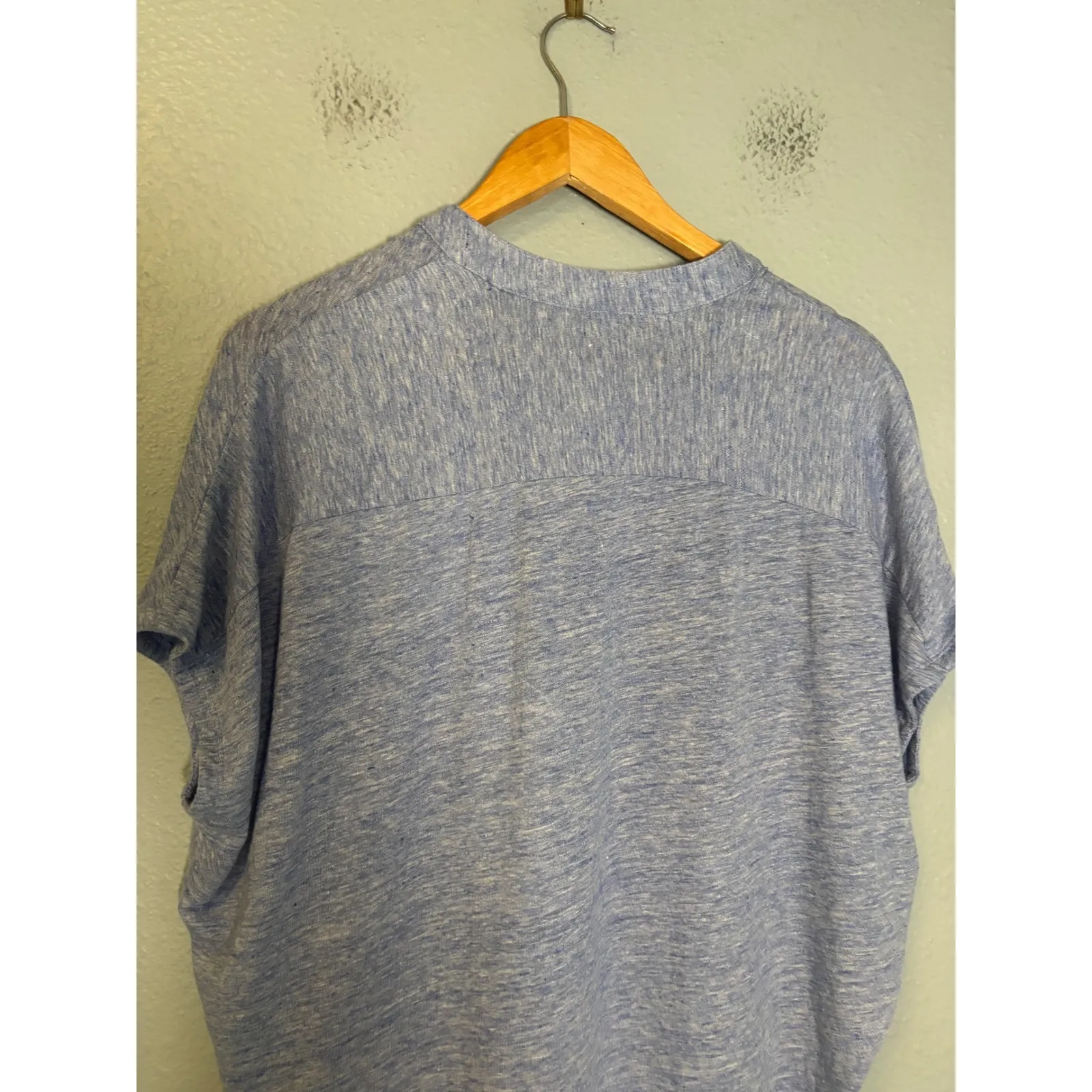 J McLaughlin Blue Heathered Split Neck Short Sleeve Tunic Top Size Small Linen - Image 6