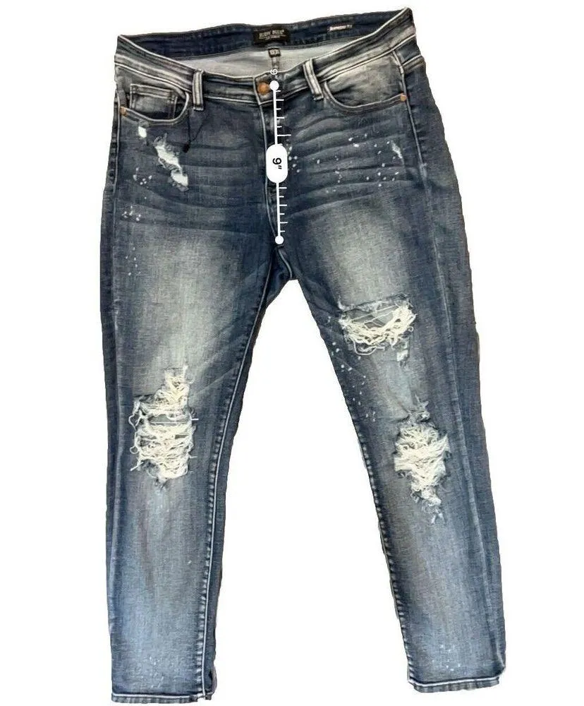 Judy Blue Bleach Splash Stretch Jeans 13/31 Mid Rise Distressed Womens - Image 5