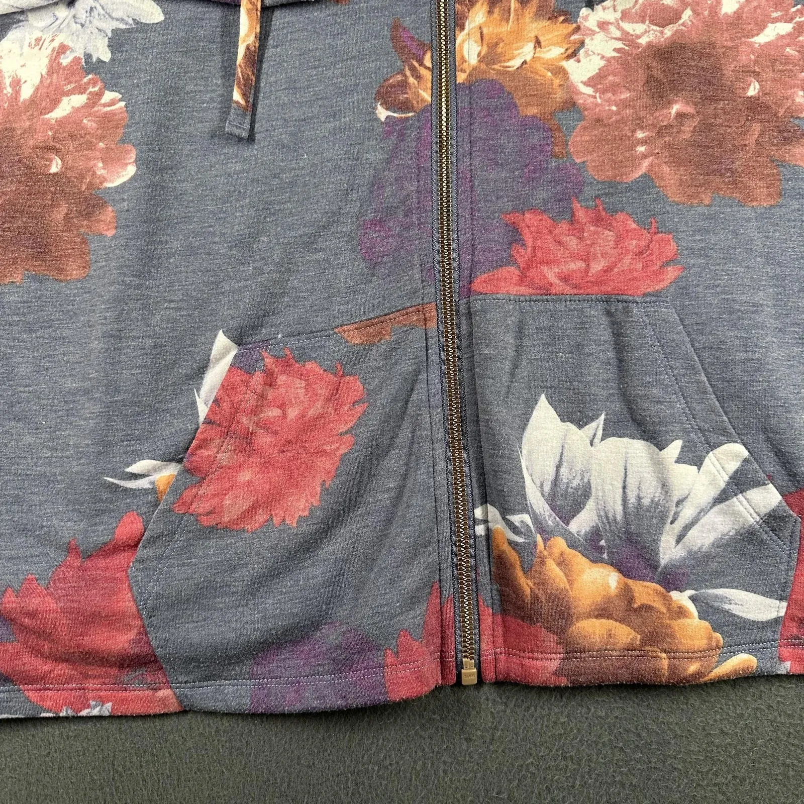 Marika Hoodie Womens XL Blue Floral Print Full Zip Lightweight Jersey Sweatshirt - Image 6