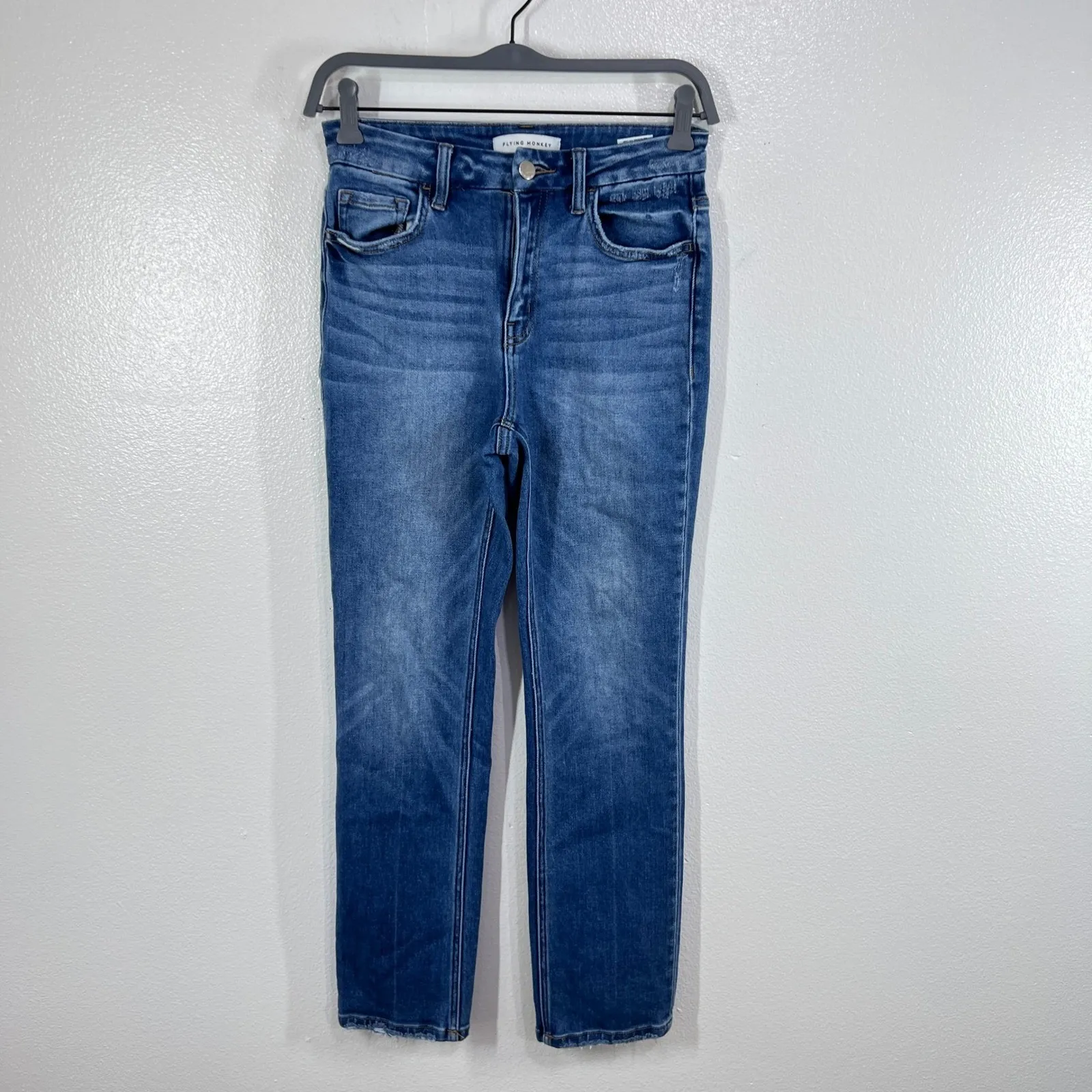 FLYING MONKEY Womens Size‎ 26 Medium Wash High Rise Straight Leg Distressed Hem - Image 2