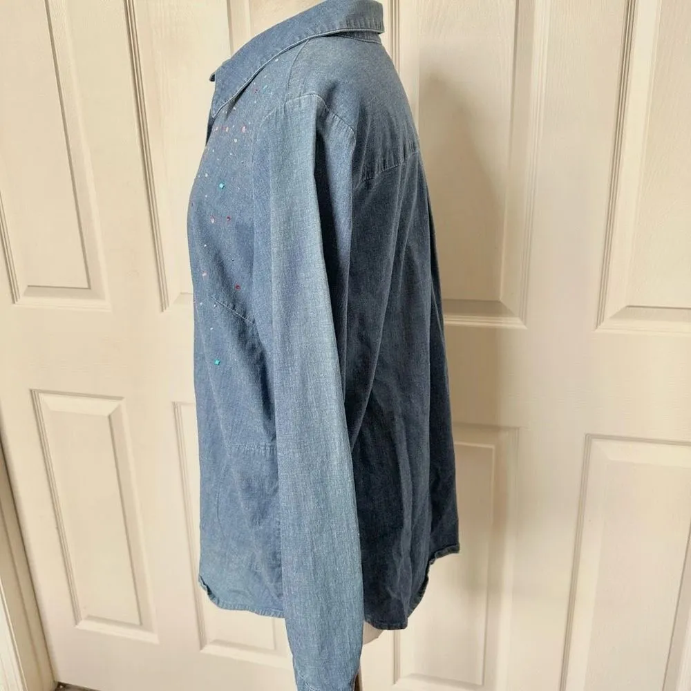 Quaker factory denim rhinestone shirt Blue Size M - Image 3