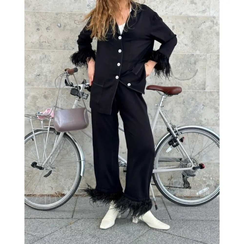 💕SLEEPER💕 Party Pajama Top with Feathers ~ Black Large - Image 9