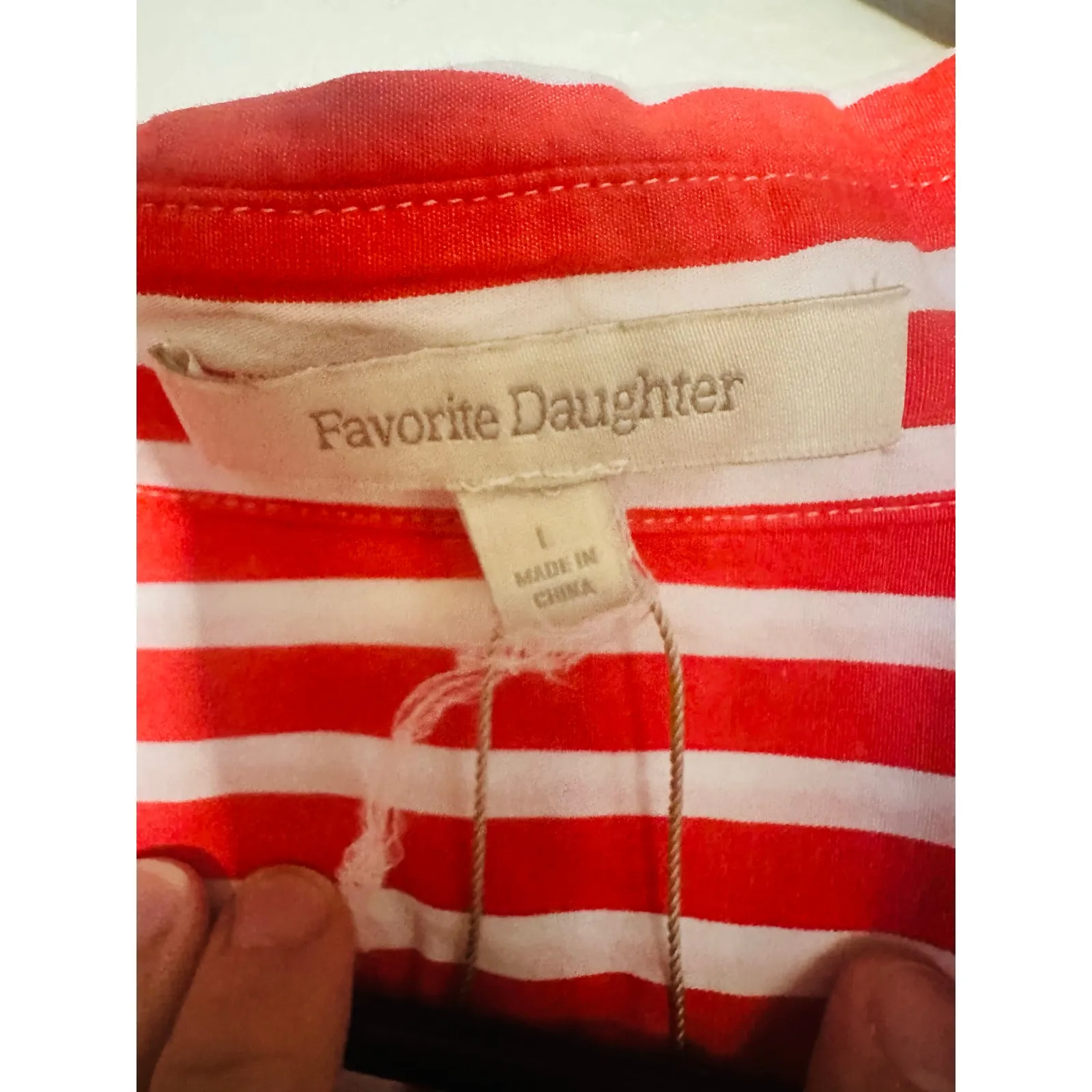 FAVORITE DAUGHTER Red White Stripe Pattern Front Button Open Hem Shirt sz Large - Image 7
