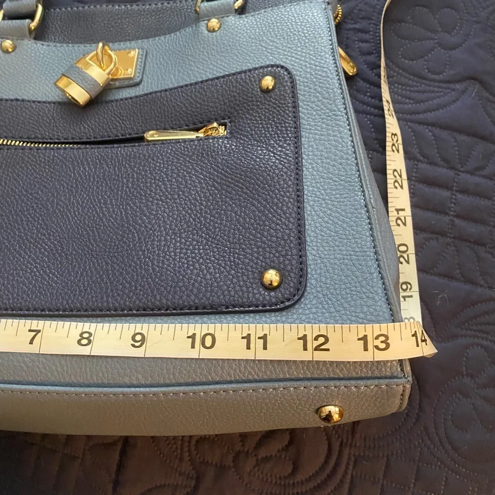 Charming Charlie Gray and Blue Satchel with Gold-Tone Accents - Image 8