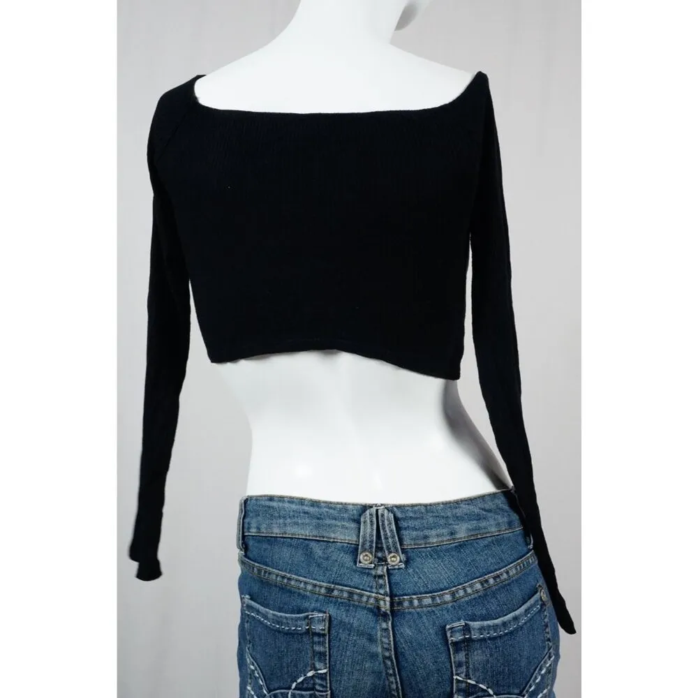 Blue Blush LA Ruched Ribbed Black Crop Top Long Sleeves Womans Small NEW - Image 6