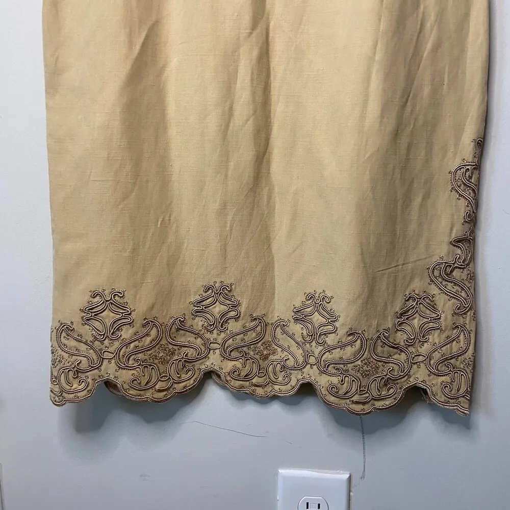 Talbots Silk Tan Sheath Dress with Lace Trim Sz 2P - Image 4