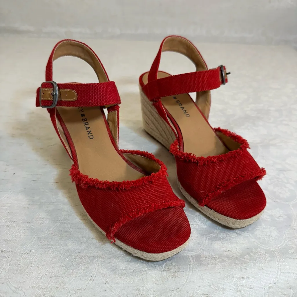 Lucky Brand Red Wedge Sandals Size 6.5 - Image 2